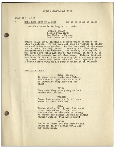 Moe Howard's 30pp. Script Dated October 1939 for The 1940 Three Stooges Film ''Rockin' thru the Rockies'' With Working Title ''Nell's Belles'' -- Moe's Annotations Including Signature -- Very Good